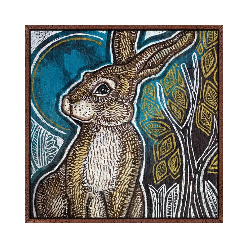Little Rabbit 1 Piece Painting on Canvas, 66.04cm H x 66.04cm W x 3.81cm D, Classic Brown Wood Framed