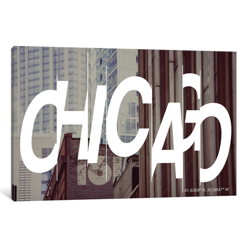 « chicago (41,8 ° n, 87,6 ° l) », impression sur toile tendue, H 24 po x l 32 po x P 1 po, Papier d'art encadré noir, Blanc