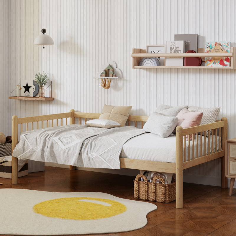 Lit de jour double en pin, avec rangement, style rustique moderne, gain de place., Tanné
