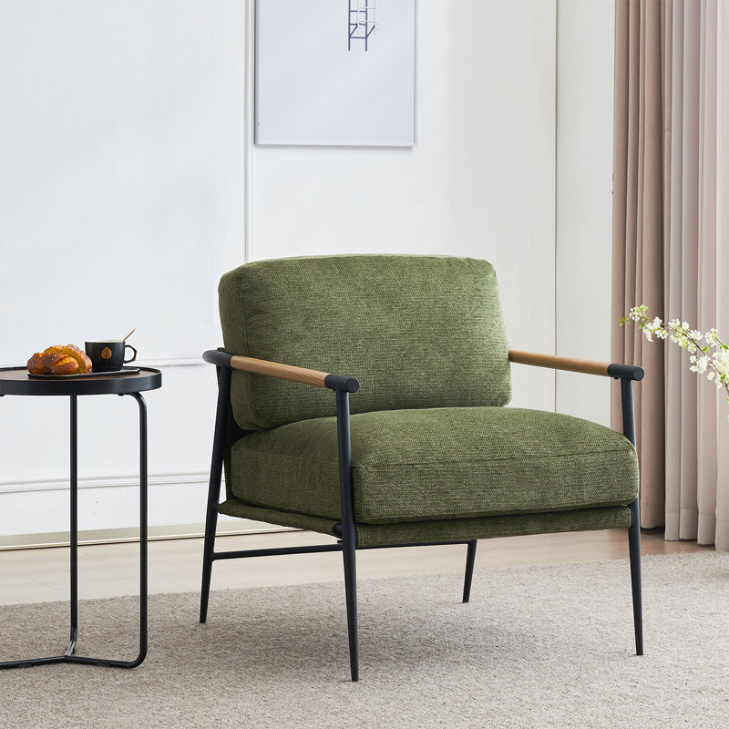 Dajauna 27.75'' Wide Modern Metal Frame Chenille Accent Armchair, Green Polyester Blend