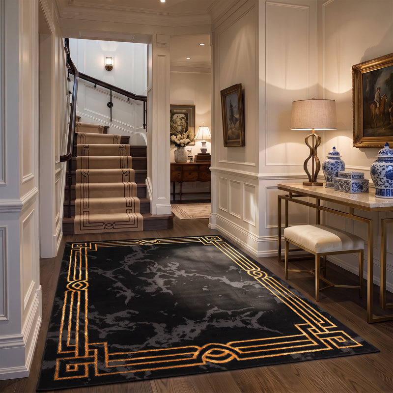 Monaco Series Abrstract Black/Gray/Ivory/Beige Area Rug, Rectangle 5'3" x 7'3"