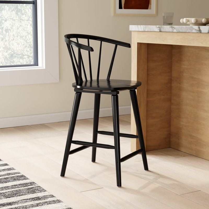 Set of 2 Sheffield Solid Wood Stools, Counter Stool (23" Seat Height), Black