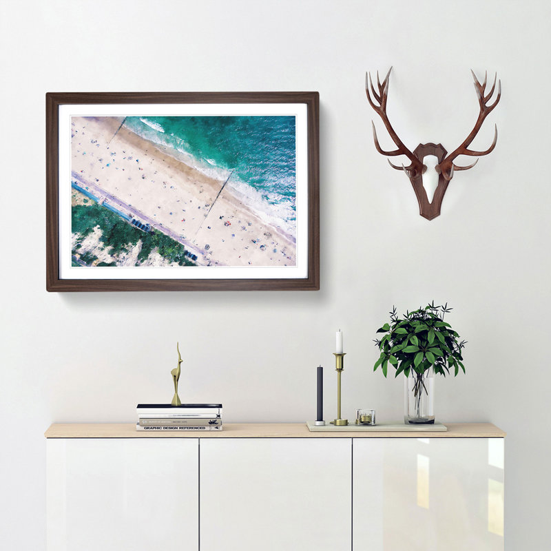 Bournemouth Beach Painting - Single Picture Frame Print on MDF, 45cm H x 33cm W x 2cm D, Walnut