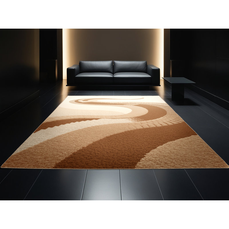 Machine Washable Pittman Basilisk Sleek & Chic Modern Arc Rug in Beige – Beige Binding, 2x3