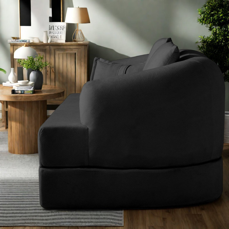 Compression 2 in 1 Foldable Sofas, Black Chenille Modern Compact Home