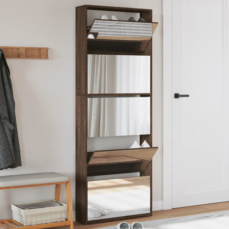 4 Pair Flip Down Shoe Storage, Brown Oak