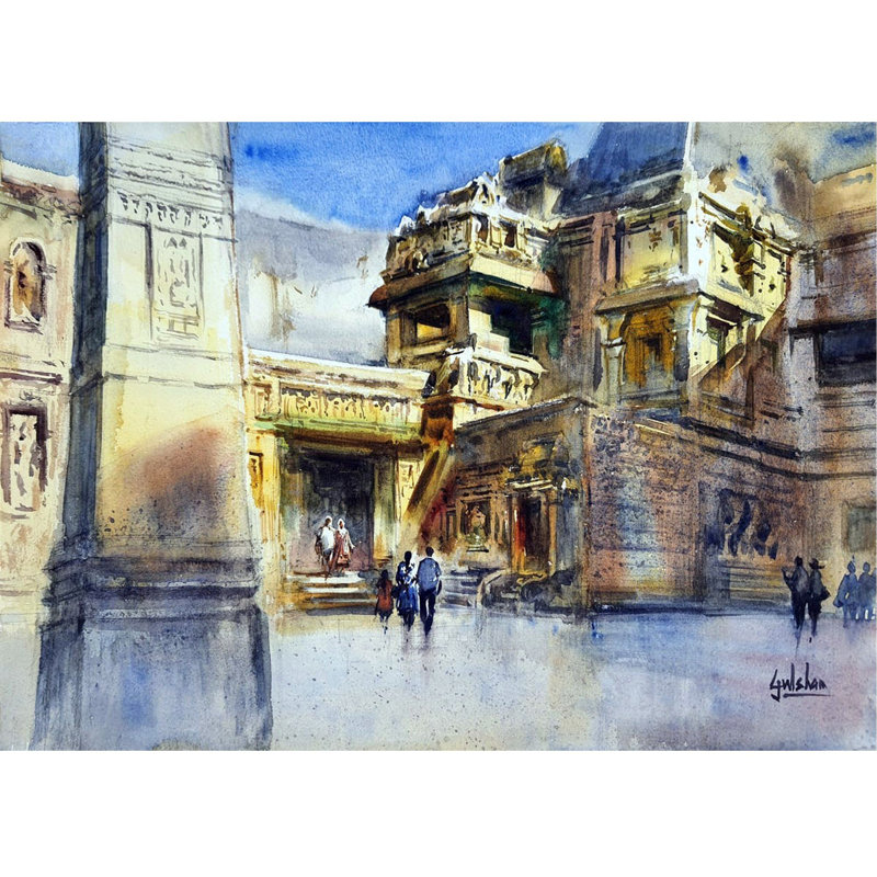 Ellora Caves Shining - Maharashtra | Aquarelle sur papier | Par Gulshan Achari