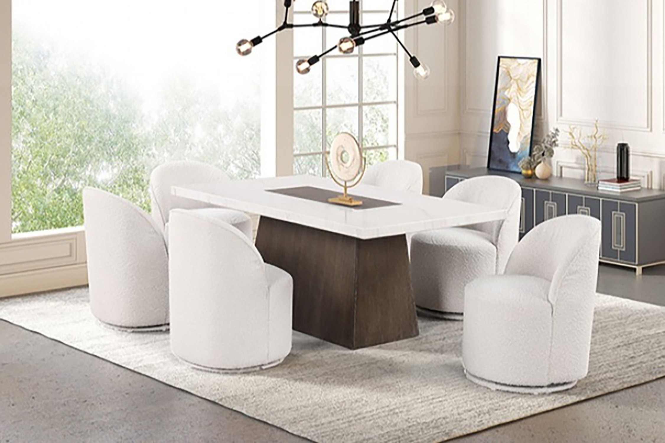 Ebern Designs Wessel 7-pcs Dining Table Set With Swivel Chair | Wayfair