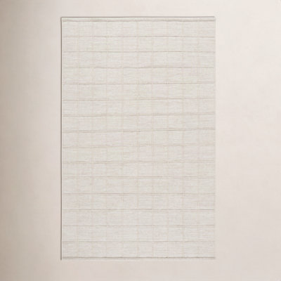 Beige Hand-Woven Geometric Wool Rug