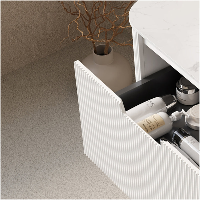 24'' Wall Mounted Plywood Cabinet With Carrara White Sintered Stone Countertop, One Drawer, NO Basin, NO Faucet And Drain, White Color