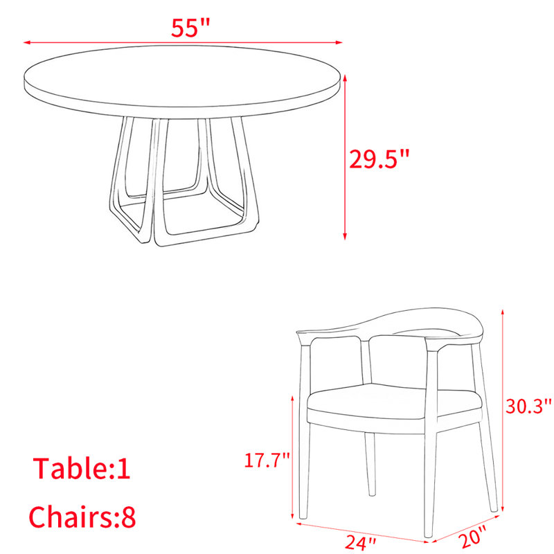 Ensemble de table à manger moderne et simple en bois massif., H 29,5 po x L 55 po x l 55 po