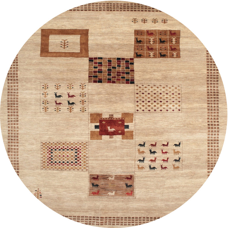 Tapis contemporain brun / beige, Rond 8 pi
