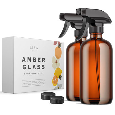 Liba Amber Glass Spray Bottles 2 Pack, 14 Oz Refillable Empty Spray Bottle For Cleaning