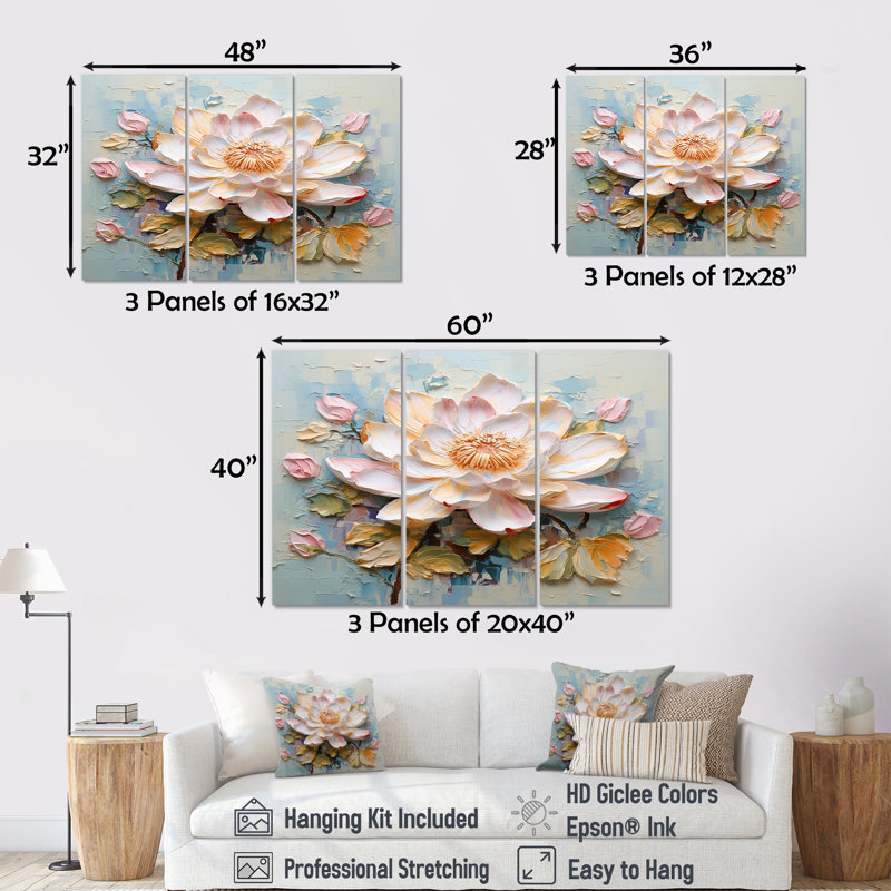 Ensemble de salon Verveine - Lotus, H 28 po x l 36 po x P 1 po, Toile tendue