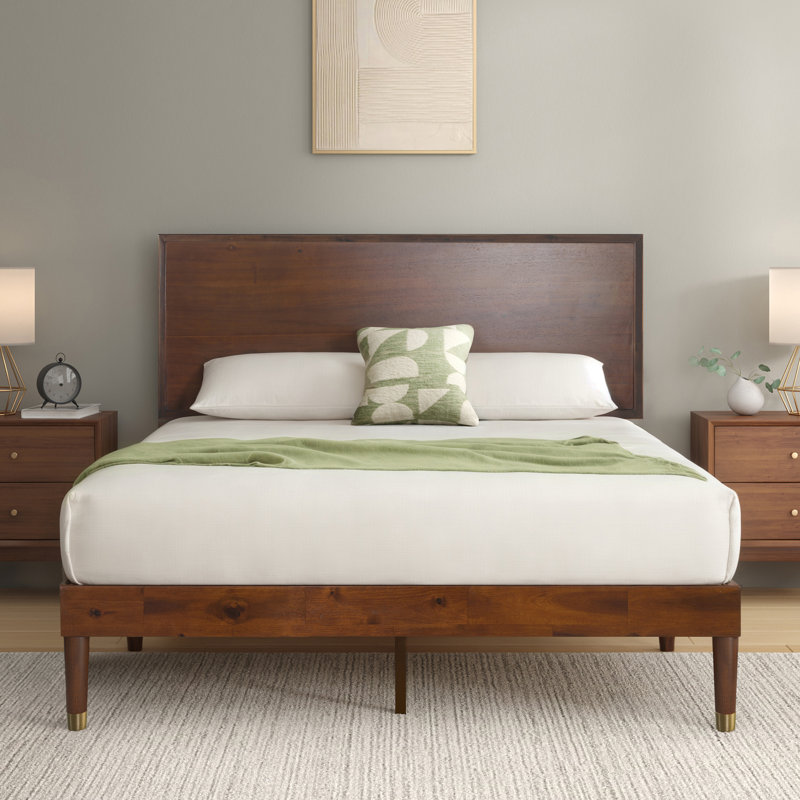 Hermes Contemporary Modern Solid Wood Platform Bed with Adjustable Headboard, King