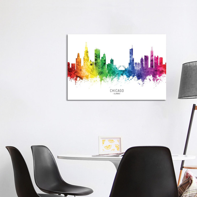 Chicago Illinois Skyline Rainbow by Michael Tompsett - Wrapped Canvas Print, 101.6 cm H x 66.04 cm W x 3.175 cm D