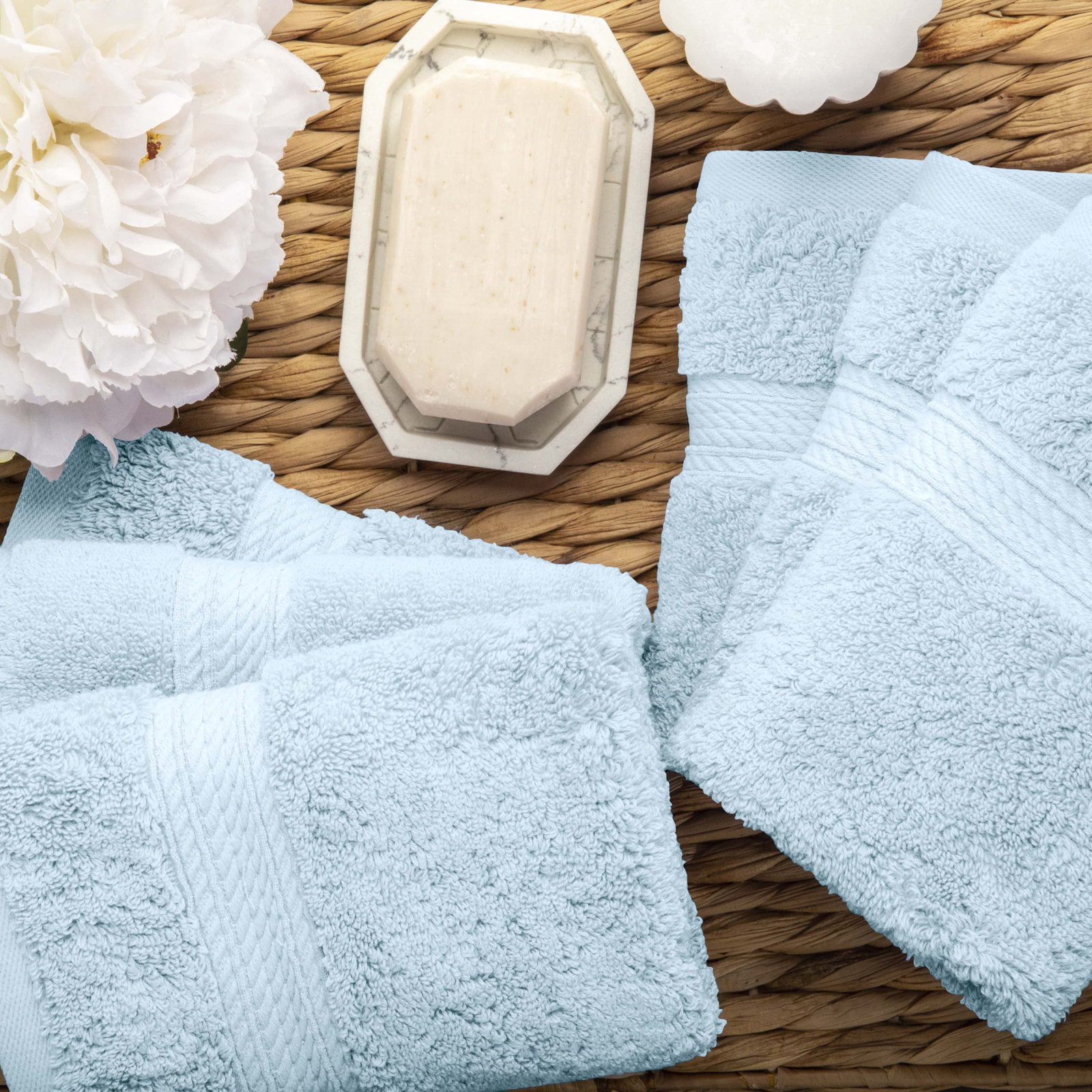 Egyptian Cotton Washcloth Set, Light Blue, Washcloth - 6 Pack