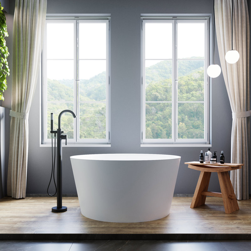Dowell 48" Round Solid Surface Freestanding Soaking Bathtub in Matte White
