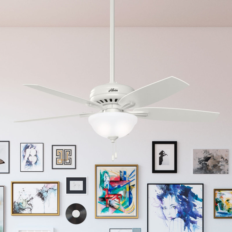 52" Newsome 5 - Blade Standard Ceiling Fan with Pull Chain and Light Kit Included, Fresh White