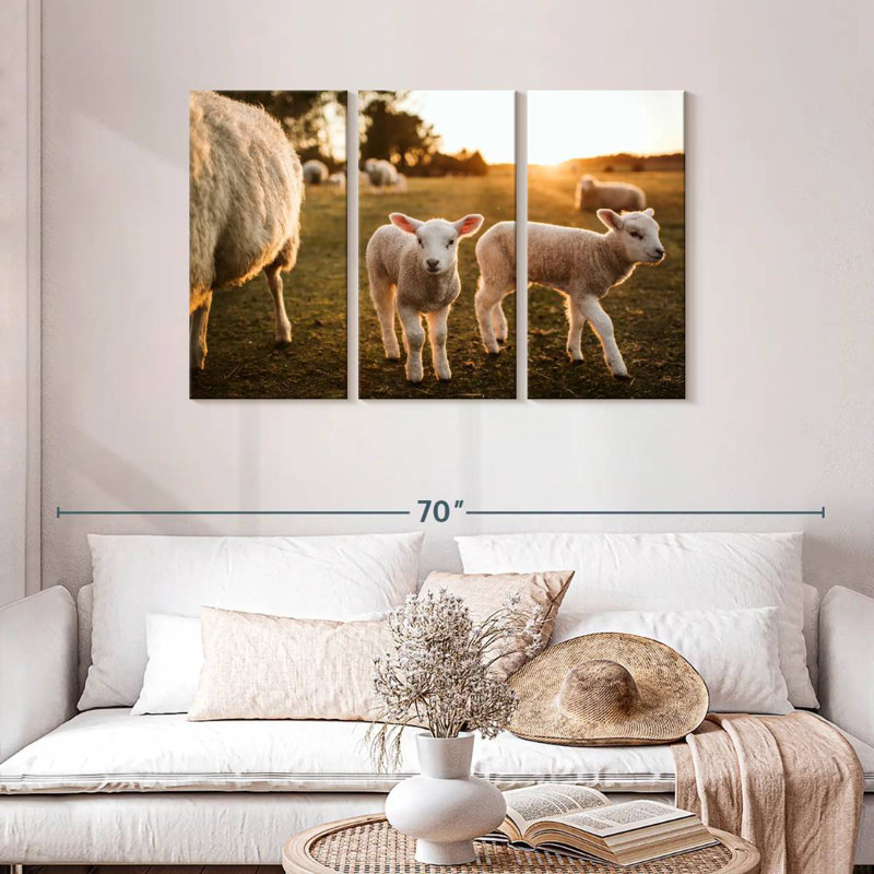 Brampt Lambs Under Morning Sky, 28" H x 45" W