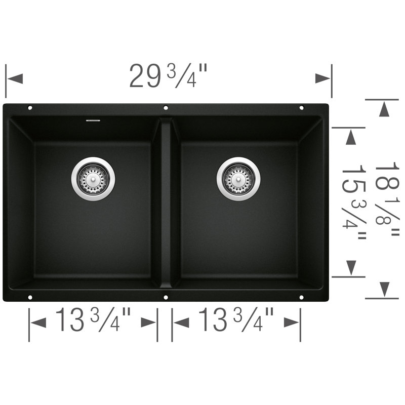 Precis SILGRANIT 29" L X 18.13'' W Double Bowl Undermount Kitchen Sink, Coal Black