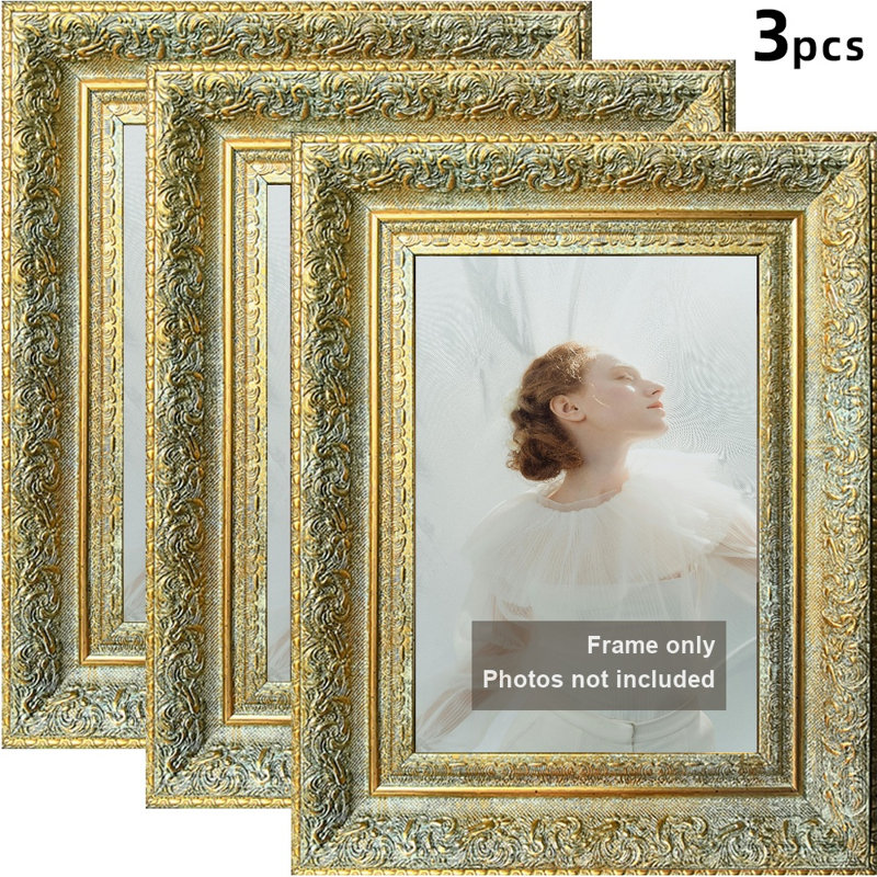 Cadre photo 3 pièces 11 "x 14" style antique antique avec support de table et crochets muraux, 3, Or antique