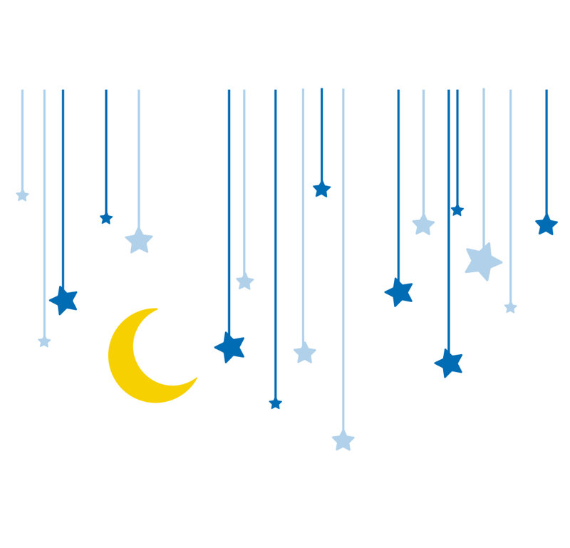 Décalcomanie murale étoiles suspendues, Bleu / jaune, H 40 po x l 60 po x P 0,01 po