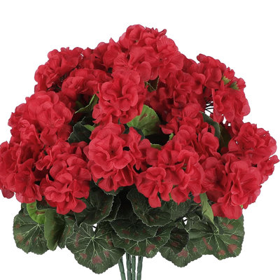 Paquet de 4 géraniums artificiels résistants aux rayons UV pour l'extérieur - Fleurs en soie réalistes avec pleine floraison pour suspendre des paniers, des boîtes de fenêtre et des jardinières, ensemble de décoration de porche d'automne de 4