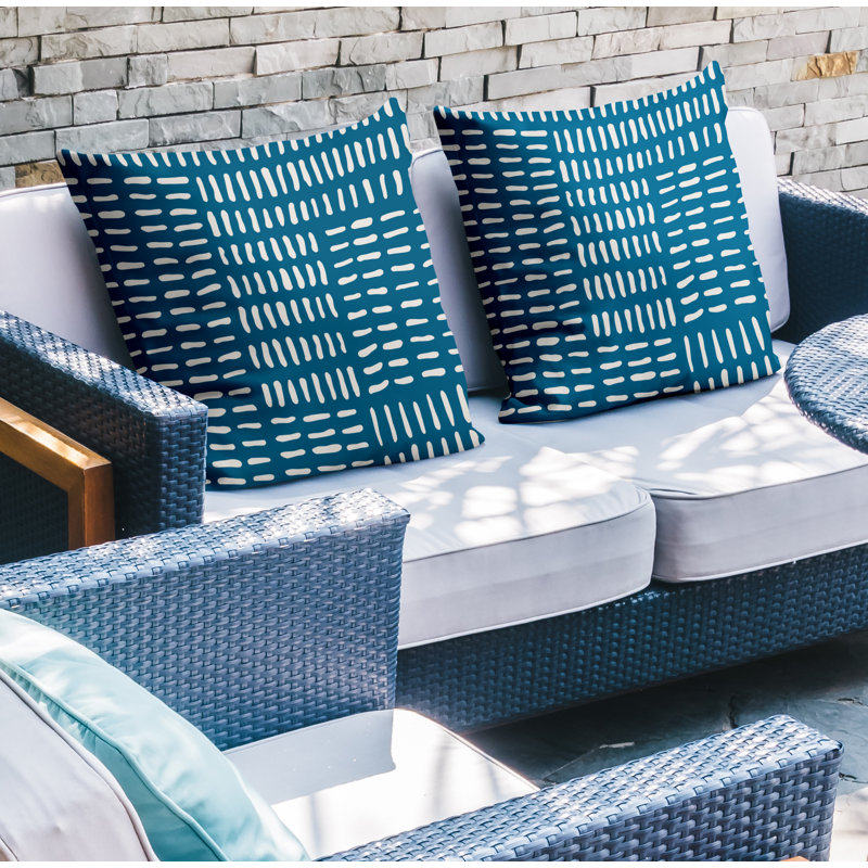 Outdoor Reversible Throw Pillow, 17W" x 17H", Turquoise