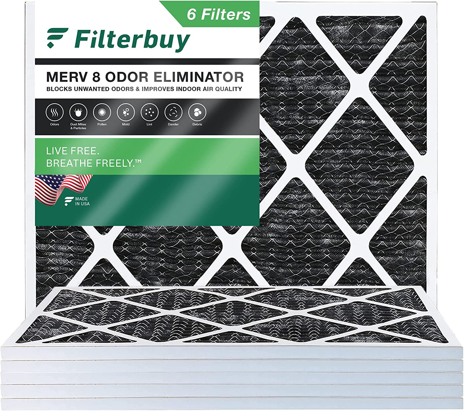 Filterbuy 14x20x1 Air Filter MERV 8 Odor Eliminator, Pleated HVAC AC