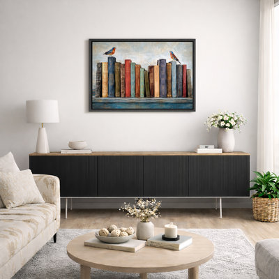 Birds on Books Artwork Vintage Library Pictures Framed Canvas Giclee Print Wall Art