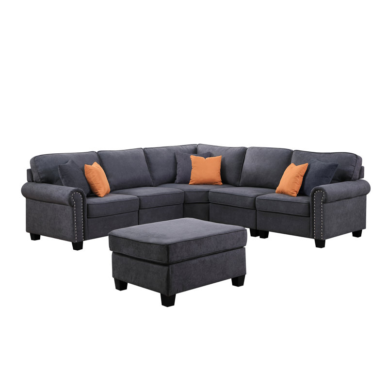 Chaisson Upholstered L-Shaped Sectional Symmetrical, Gray Polyester Blend
