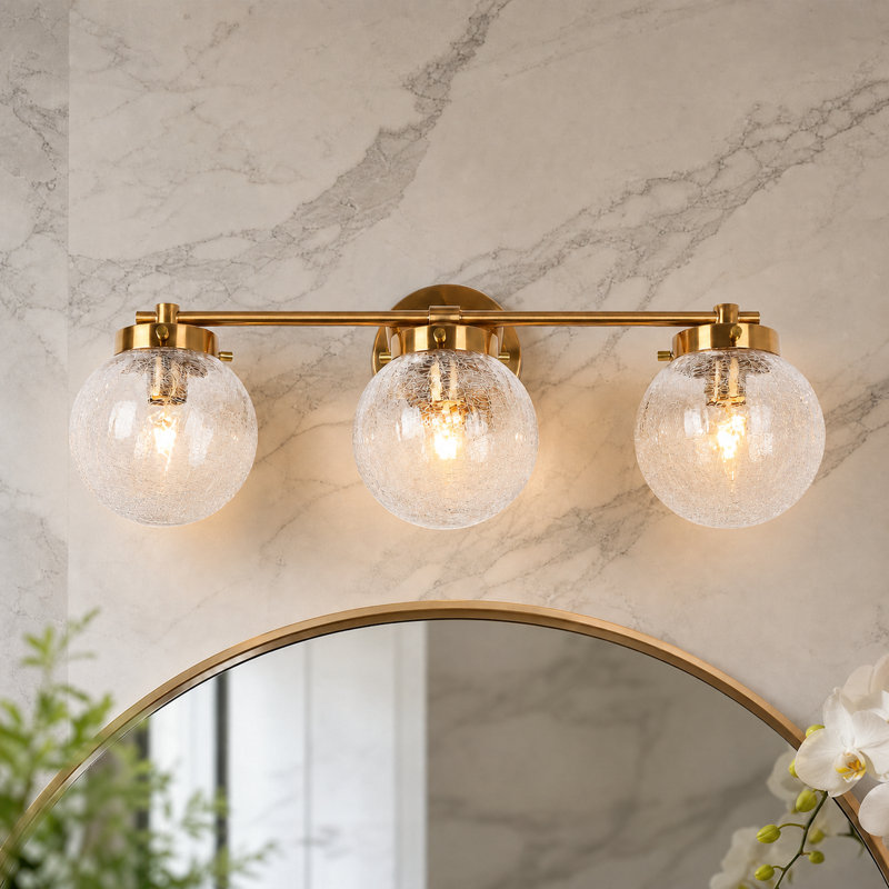 Jenavicia Dimmable 21.7'' W Gold Cracked Glass Bathroom Vanity Light ETL Certified, 3