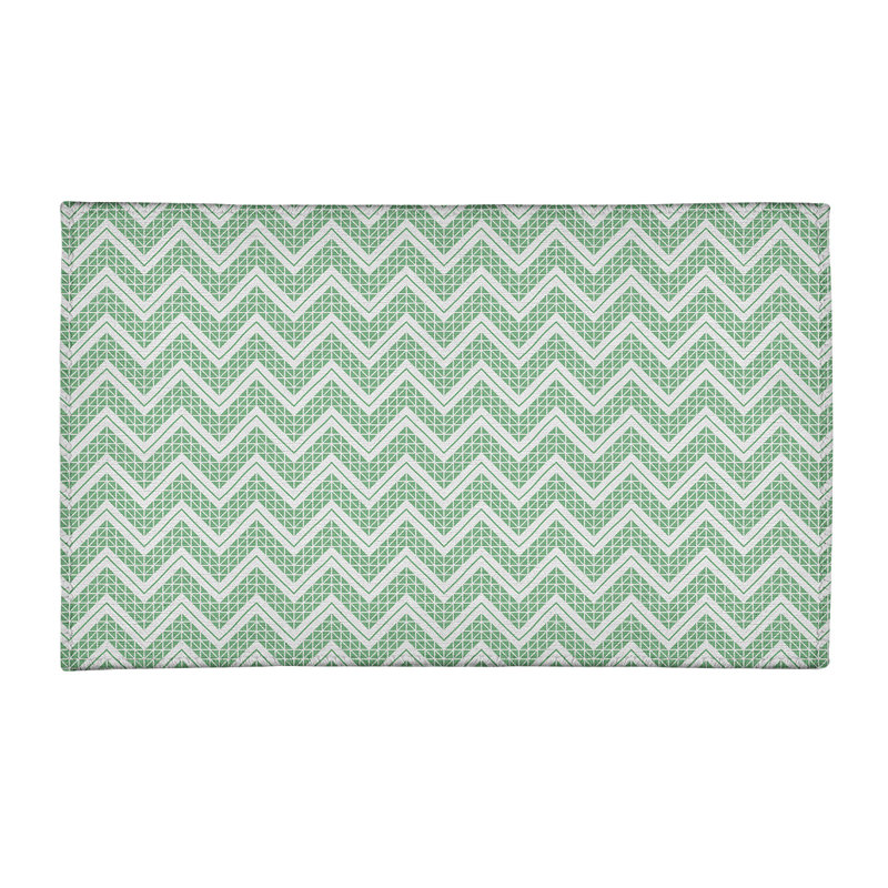 Tapis bleu/blanc à chevrons à main inversé, Rectangle 3 pi x 5 pi