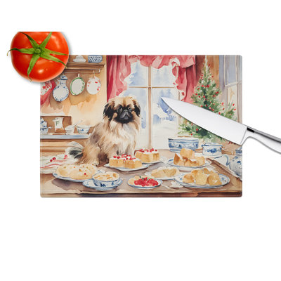 Pekingese Christmas Cookies Glass Cutting Board