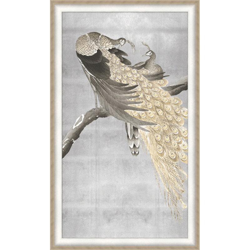 «Silver Grace Peacocks» par Lillian August - peinture encadrée