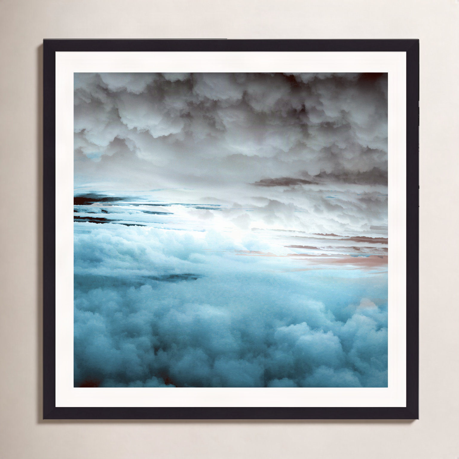 Glacier Painted Clouds by Caleb Troy, 30" H x 30" W x 0.75" D, Black Single Picture Framed, Yes