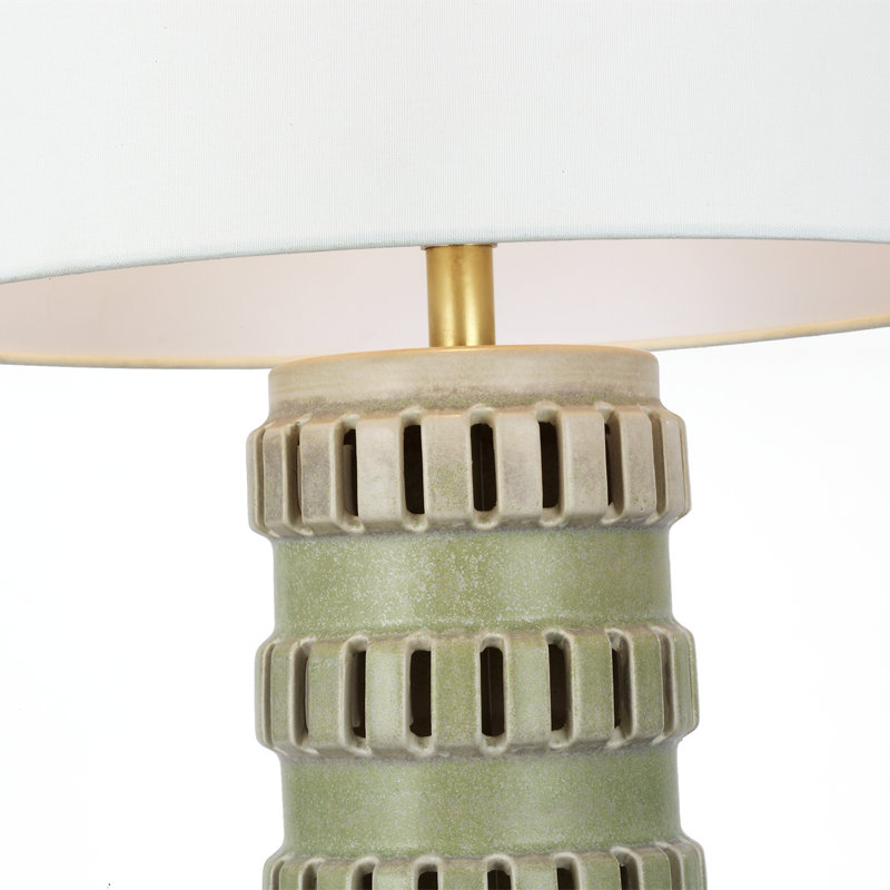 Chapman & Myers Mullin 31" Table Lamp in Dusted Stone with Linen Shade, Green