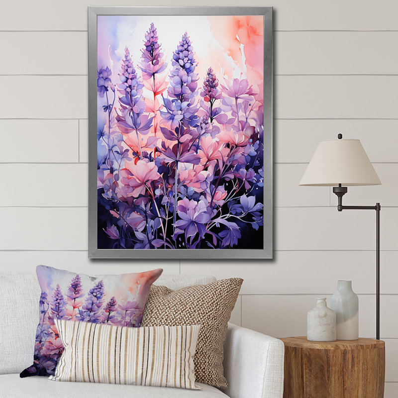 «Meadow Lavender Enchantment I», art mural sur toile floral et botanique, Cadre photo argenté, H 20 po x l 12 po x P 1 po
