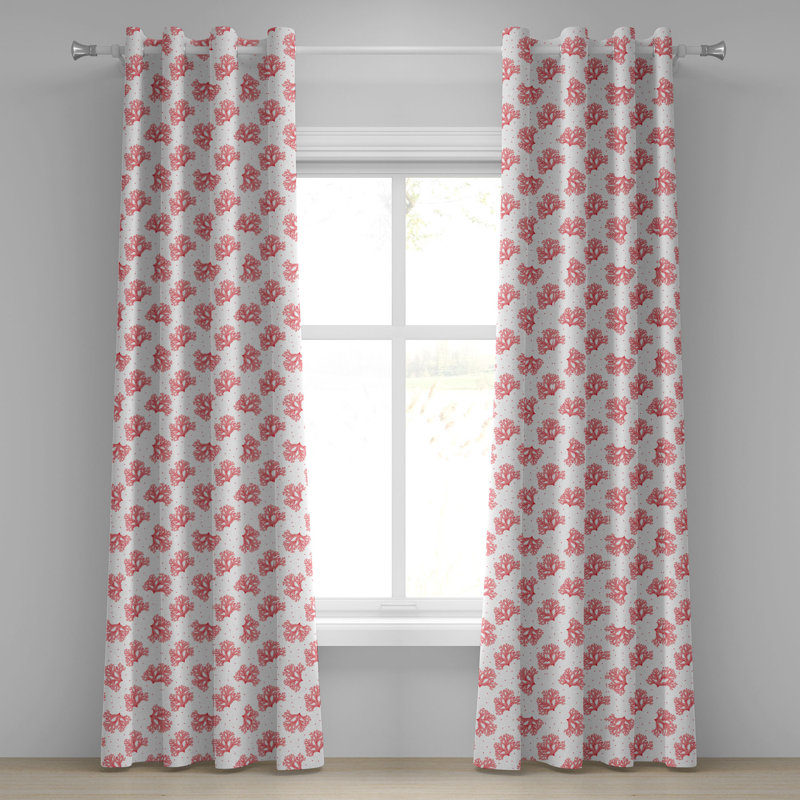 Rideau décoratif à œillets 2 panneaux Dakota Fields Coral, 50 po x 54 po, rouge corail / blanc, L 50 po x L 72 po