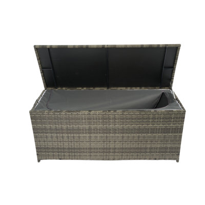 Boîte de rangement pour terrasse de 113 gallons en osier gris avec couvercle - rangement en rotin résistant aux intempéries pour coussins, jouets et serviettes
