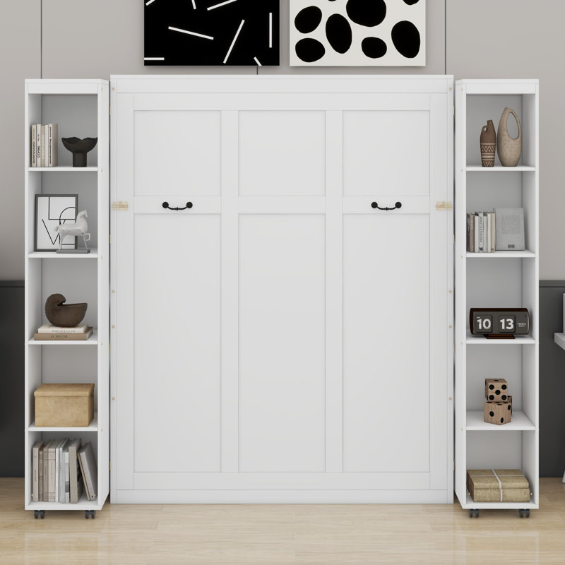 Lit escamotable mural Murphy avec portes de rangement, blanc