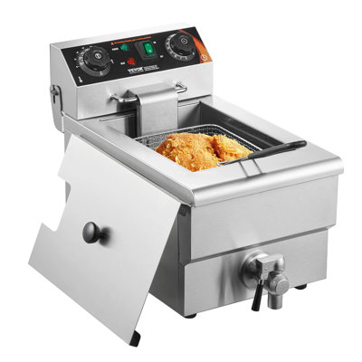 Friteuse commerciale, friteuse électrique de comptoir 1500 W avec panier, friteuse à huile simple en acier inoxydable 11,6 pte / 11 L avec contrôle du temps et de la température, protection contre la surchauffe, pour la cuisine