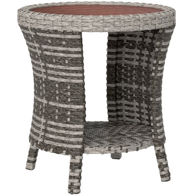 18" Wicker Outdoor Coffee Table, 2-Tier Patio Side Table, Brown by Winston Porter
