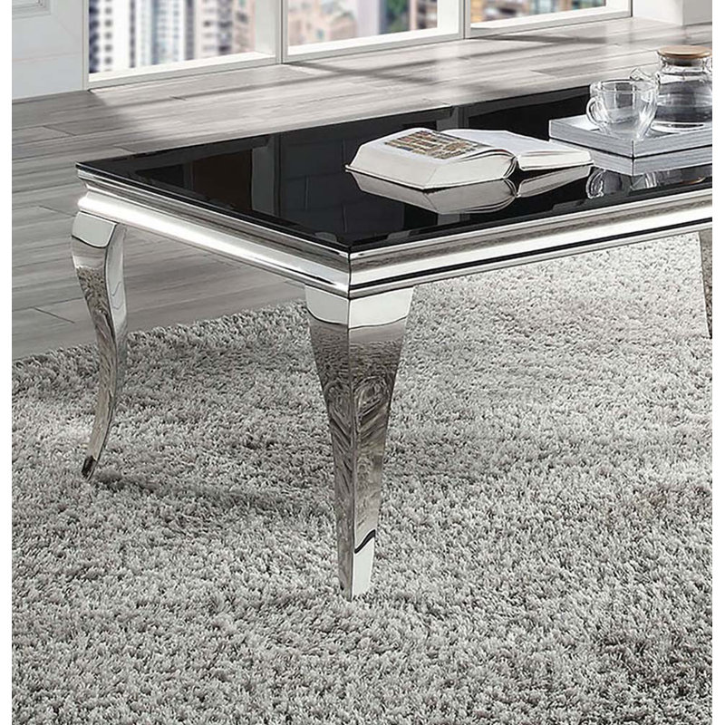 Table basse en verre avec pieds en métal, H 23 po x L 23,5 po x l 23,5 po, Noir