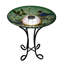  Solar LED Floral Glass Bird Bath with Stand - Blue Bird & Peach Blossom