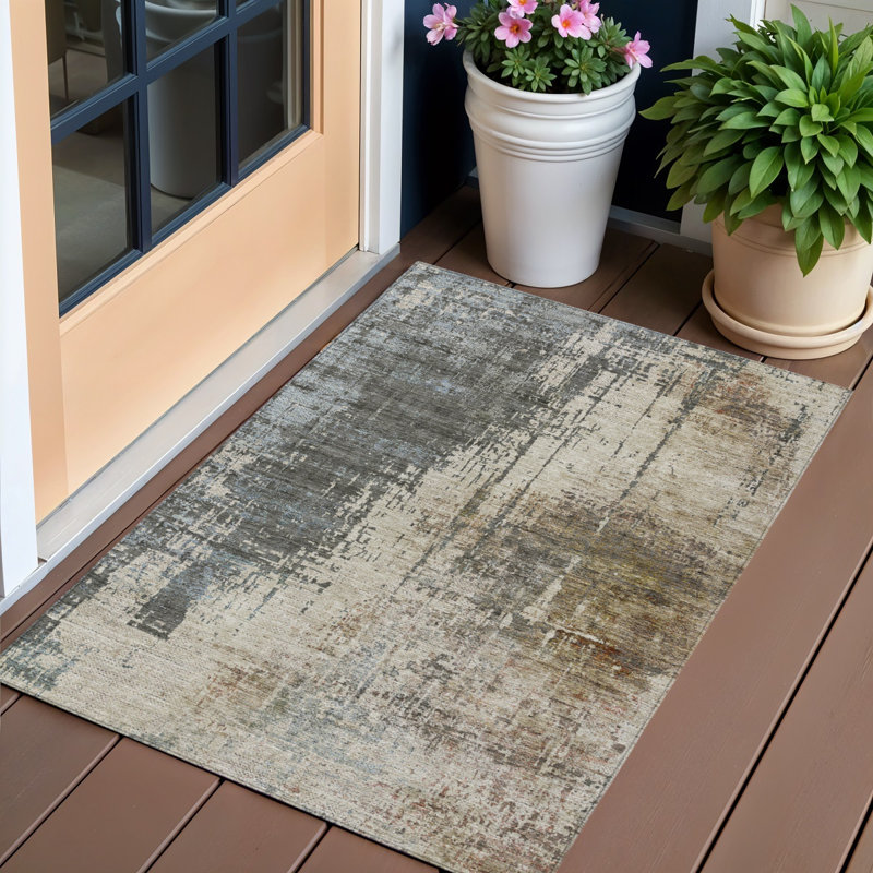 Tapis intérieur lavable abstrait 3 pi x 5 pi brun