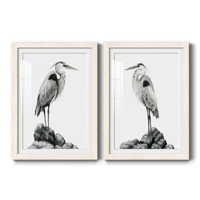 " Shoreline Heron In B&W I " 2 - Pieces Painting Print