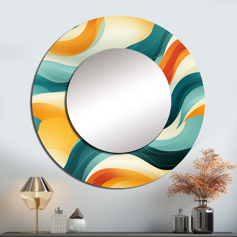 Mod Wave Revival - miroir mural Mid-Century, miroir Mid-Century moderne, impression sur métal, 36 po x 36 po, Rond
