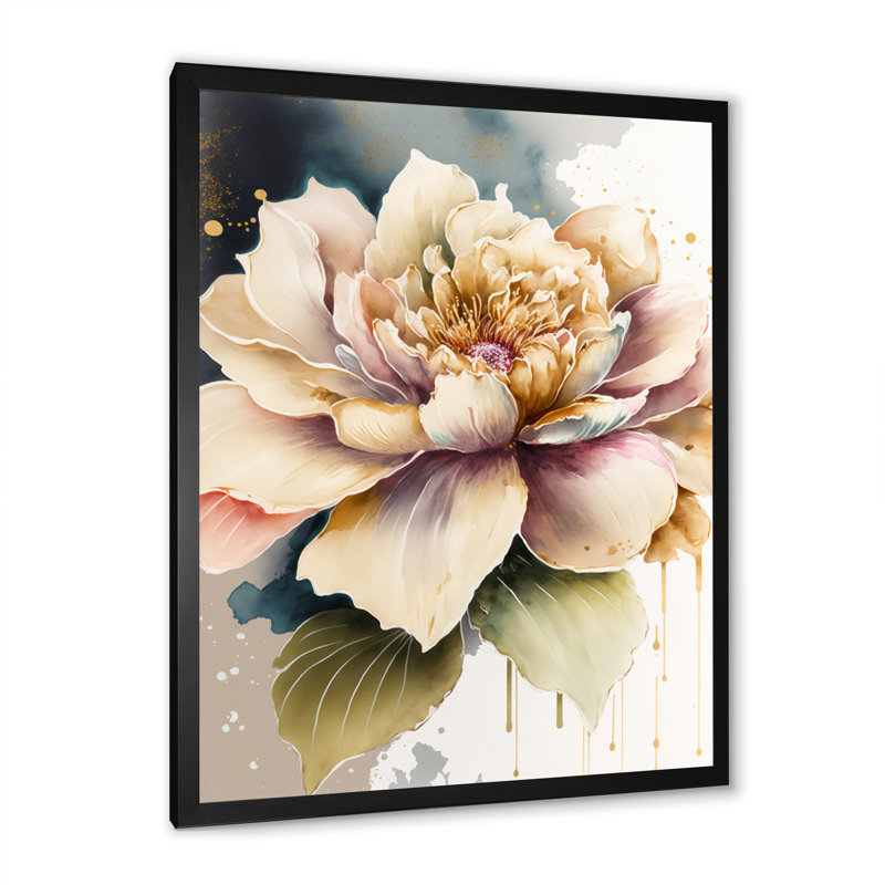 Myrna rose et crème aquarelle fleur V - reproduction sur toile, H 32 po x l 16 po x P 1 po